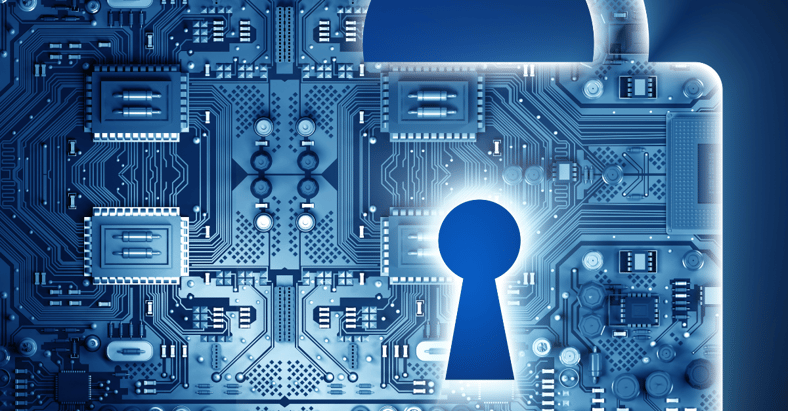 Digital padlock illustration with circuit board design, symbolizing data security, encryption, and tokenization in ACH transactions.
