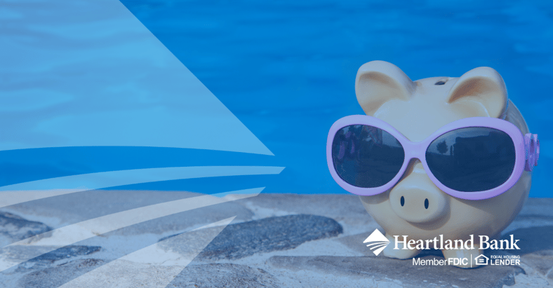 piggy bank with sunglasses by the pool