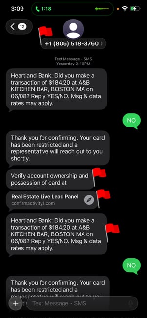 Text message with red flags